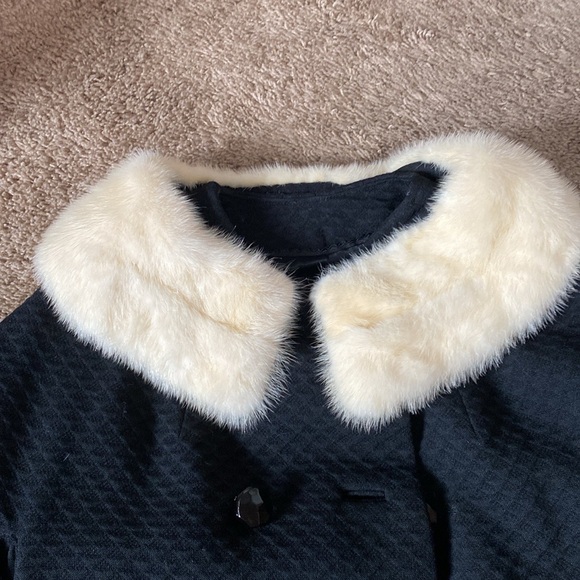 VTG 50’s 60’s Black Swing Coat Ivory Fur Collar Trim - Picture 10 of 15